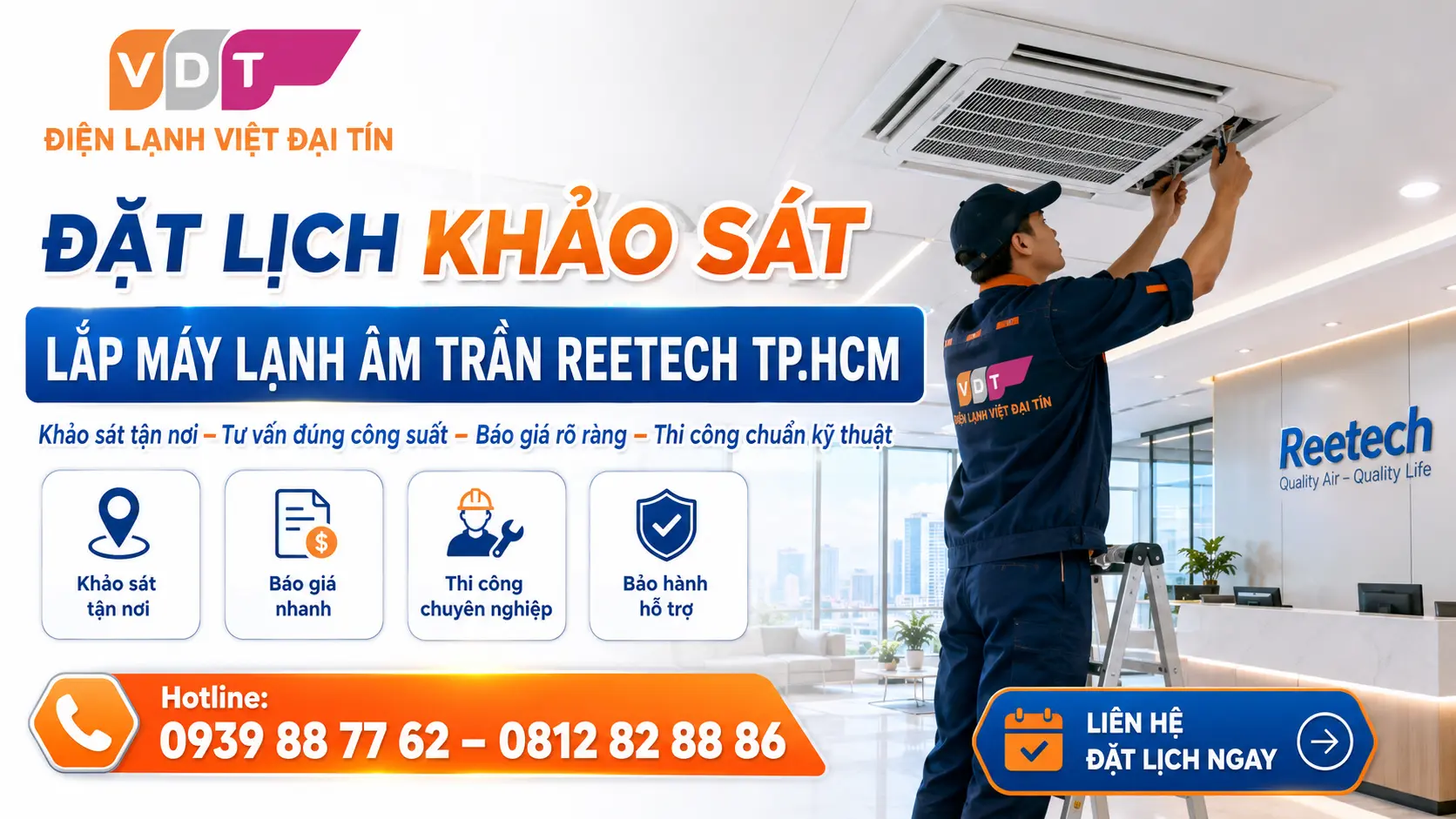Đặt lịch khảo sát lắp máy lạnh âm trần Reetech TP.HCM Đặt lịch khảo sát lắp máy lạnh âm trần Reetech TP.HCM
