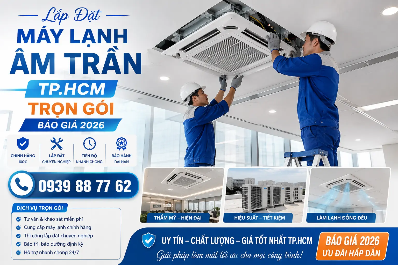 Lắp đặt máy lạnh âm trần TP.HCM trọn gói cho văn phòng
